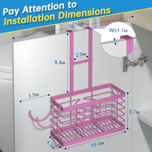 Sevenblue Hair Tool Organizer, 3-in-1 Universal Hair Dryer Holder, Adjustable Height Metal Blow Dryer Holder Wall Mounted/Over Cabinet Door/Free-Standing (Pink) - color: Pink