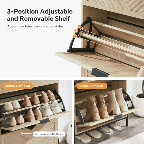 Shoe Cabinet Storage with 2 Flip Drawers, Narrow Hidden Shoes Cabinet Organizer for Entryway, Freestanding Slim Shoe Rack Front Door Entrance(Oak) - color: Oak, size: Medium