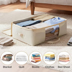 YGEOMER Blanket Storage Bags, Canvas Foldable Closet Organizers Containers with Reinforced Handle for Dorm Bedroom Closet Clothing Comforters Pillows Toys, 2 Pack