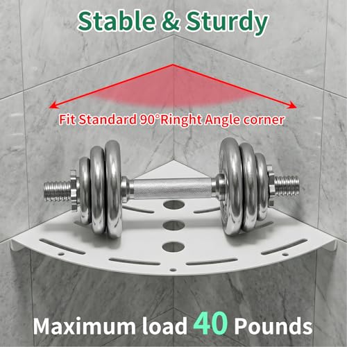 2 Pack Corner Shower Shelves, 304 Stainless Steel Corner Shelf Bathroom with 6 Hooks 40 lbs Heavy Duty, Durable for Inside Shower Brushed Nickel Drilling Installation（White - color: White Thickness 1mm 2pcs