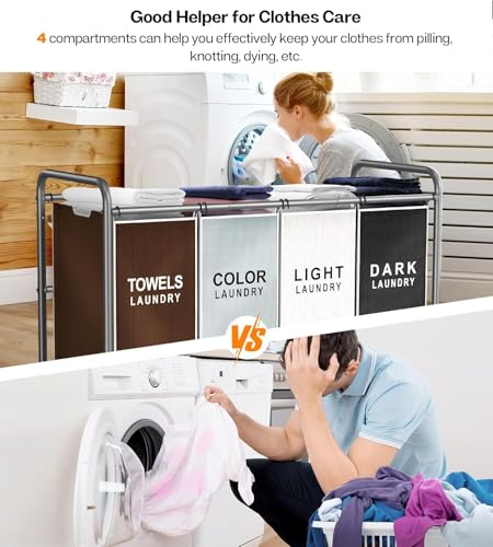 ROMOON Laundry Hamper Sorter Cart: 4-Section Organizer with Heavy-Duty Lockable Wheels and Removable Bags | 180L Rolling Laundry Basket for Dirty Clothes in Laundry Room or Small Spaces (Multicolor) - color: Multicolored