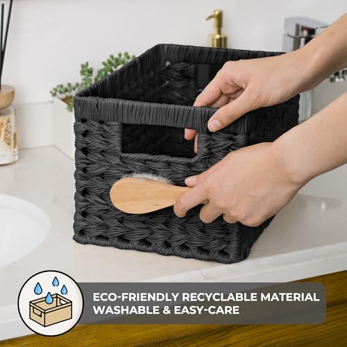 GRANNY SAYS Wicker Basket, Decorative Woven Baskets for Storage, Waterproof Storage Basket Organizer, Wicker Storage Basket for Organizing, 2-Pack, Black - color: Black, size: 13"L x 8 ¼"W x 7"H