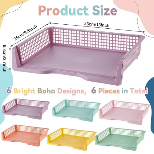 gisgfim 6 Pack Plastic Turn in Paper Trays for Classroom Pastel Storage Bin Basket Organizers for School Teacher Supplies Classroom Office Home Organization Storage Tray Holds 4A Paper File Document - color: Pastel