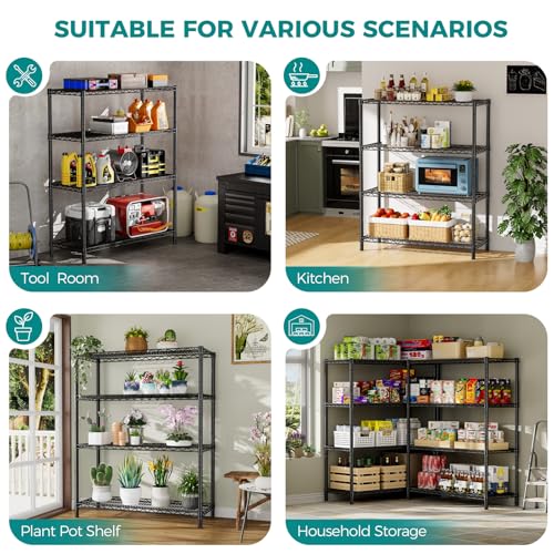 SINGAYE 4 Shelves Adjustable Shelf Heavy Duty Shelves 1400LBS Wire Storage Shelving Metal Organizer Wire Rack Black 18" D X 46" W X 59" H - color: Black, size: 4Tier-18"Dx46"Wx59"H