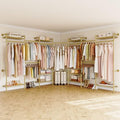 ONBRILL L7 Wall Mounted Industrial Pipe Clothing Rack – Heavy Duty Modular Closet System with 9 Hanging Rods ( 6 Expandable) & 10 Adjustable Shelves, Corner Garment Rack, Large Wardrobe - Gold - color: Gold