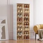 ANTBOX Shoe Organizer Storage Box, Portable Folding Shoe Rack For Closet With Magnetic Clear Door,Large Sneaker Cabinet Bins Sturdy Easy Assembly 8 Layers-16 Grids - size: 8 Layers-16 Grids
