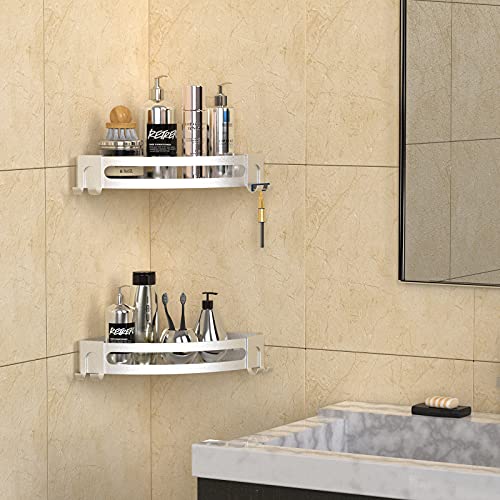 Bakzon Corner Shower Caddy, 2 Pack Adhesive Shower Shelf Corner with Razor Holder No Drilling Bathroom Shower Organizer Storage Rack, Silver (Not Brushed Nickel) - color: Silver(Not Brushed Nickel)