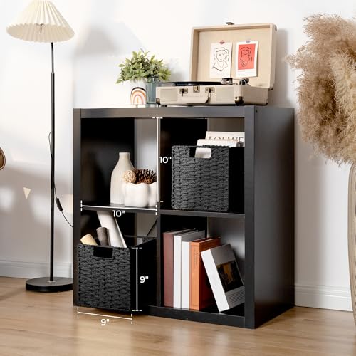 StorageWorks 9 inch Wicker Storage Cubes, Handwoven Wicker Baskets for Storage, Square Cube Basket, Foldable Paper Rope Basket for Organizing, Black, 2 Pack - color: Black, size: 9"L x 9"W x 9"H