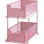 Simple Houseware 2 Tier Sliding Cabinet Basket Organizer Drawer, Pink - color: Pink, size: 1-Pack