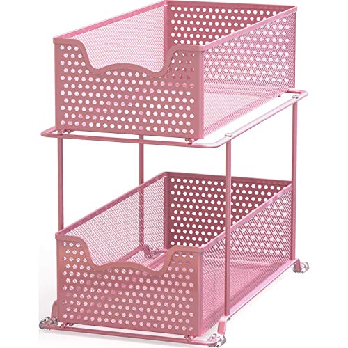 Simple Houseware 2 Tier Sliding Cabinet Basket Organizer Drawer, Pink - color: Pink, size: 1-Pack