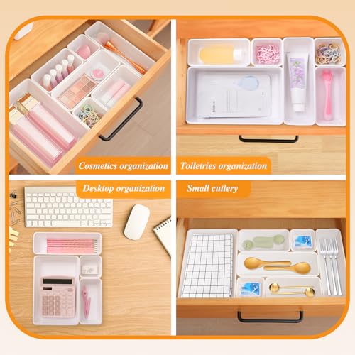 Kitchen Desk Drawer Organizers Storage for Office, Small Acrylic Vanity Trays Makeup for Drawer Bathroom Plastic Make up Organizers 25 Pcs White - color: White