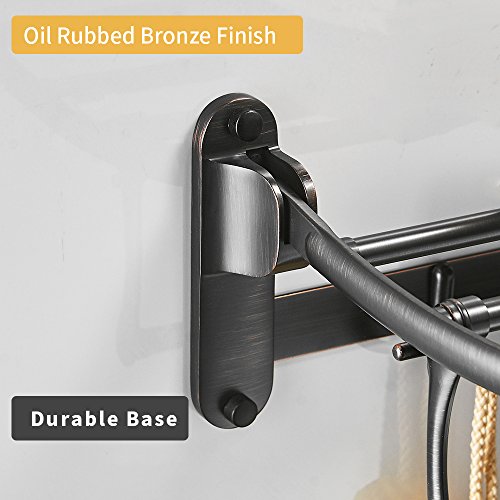 BESy 24 Inch Oil Rubbed Bronze Towel Racks, Bathroom Towel Shelf with Foldable Towel Bar Holder and Towel Hooks, Wall Mounted Multifunctional Bathroom Accessories, Double Towel Bars - color: Oil Rubbed Bronze