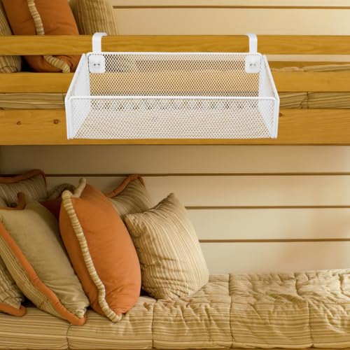 PartyKindom Hanging Bed Organizer, Metal Wire Bedside Caddy with Removable Hooks Spacious Bunk Bed Storage Basket Shelf for Phone Books Aesthetic Dorm Room Essentials Nightstand Alternative (White) - color: White