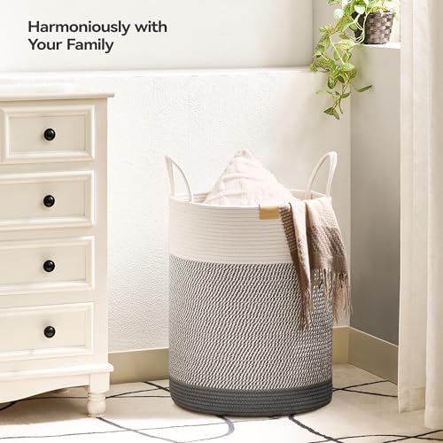 Nunsino Laundry Hamper 62L,Large Laundry Basket for Clothes,Decorative Storage Basket for Blankets,Cotton Rope Woven basket for bedroom,Grey White - color: Grey&White, size: 62L/16.3Gal