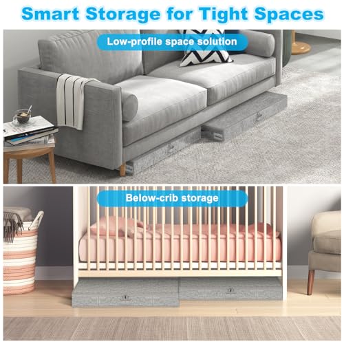 Under Bed Storage Container Bins 2 Pack, 5 Inch Thin Low Profile Underbed Clothes Storage Organizer for Dorm & Home, Use for Blanket and Toy Storage Box W/ Sturdy Bottom/Sides, Foldable Thick Fabric - color: Grey-2 Pack, size: 5in-Thin