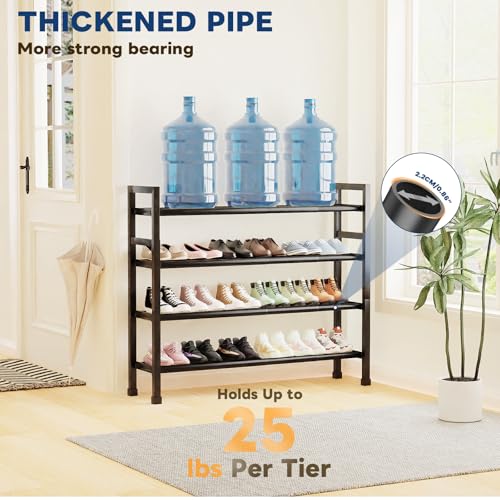 Mavivegue Expandable Shoe Rack, 4-Tier 19"-43.3" Adjustable Shoe Rack for Closet,Hall Entryway,Front Door,Garage, Sturdy Steel Space-Saving Rack, Black - color: Black, size: 4 Tier