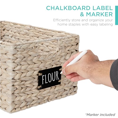 Best Choice Products Pantry Baskets Set of 2 16x12in Water Hyacinth Storage Baskets, Woven Wicker Kitchen Organizers with handles w/Chalkboard Label Chalk Marker - White - color: White, size: 12x16x8in