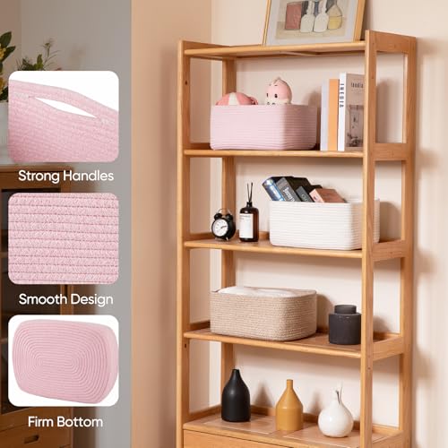 OIAHOMY 4 Pack 14.17 * 11.02 * 6.3IN Storage Baskets for Organizing Shelves, Woven Rope Baskets for Organizing Books, Clothes, Decorative Basket for Living Room, Nursery, Bedroom, Gift Basket, Pink - color: Pink