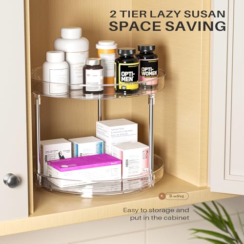 2 Pack 2 Tier Lazy Susan Turntable Organizer, Clear Rotating Lazy Susan, Spice Rack for Cabinet, Makeup and Perfume Organizer for Vanity, Counter Organizer Tray for Kitchen, Bathroom - size: 2 Pack - 2 Tier