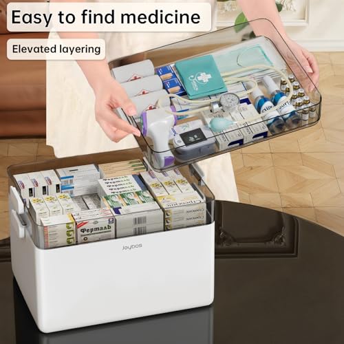 CTIME 3-Tier Medicine Organizer - Portable Medicine Cabinet with Leather Handle, Empty First Aid Kit for Home - size: Regular 3-Tier