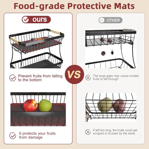 Sevenblue 2 Tier Large Fruit Basket for Kitchen Counter with 2 Mobile Banana Hangers, 2026 Pro Detachable Metal Fruit Bowl with Wooden Handle (Brown, 3 Tier) - color: Brown, size: 3 Tier