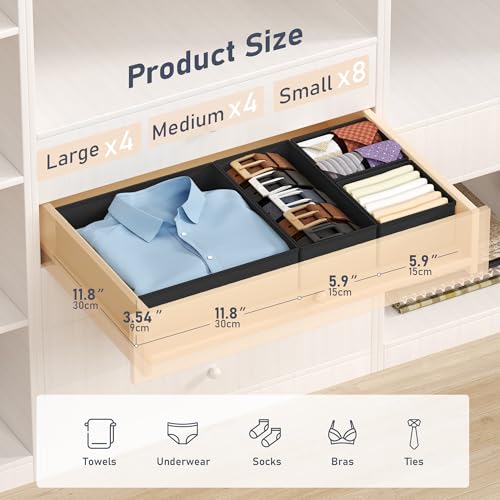 DIMJ Drawer Organizer Clothes - 16 Pack Baby Dresser Organizer for Nursery, Foldable Drawer Organizer Bins for Closet Bedroom Organization, Fabric Clothes Storage Dividers for Underwears, Socks, Bras - color: Black, size: 16 Pack
