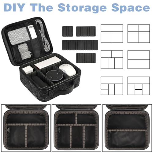 MATEIN Cable Organizer Bag, Waterproof Travel Electronic Storage, Shockproof Portable Double Layer Tech Bags Carrying Case for Cord, Earbuds, Charger, SD Card, DJ Gifts, Black - color: Black, size: Medium