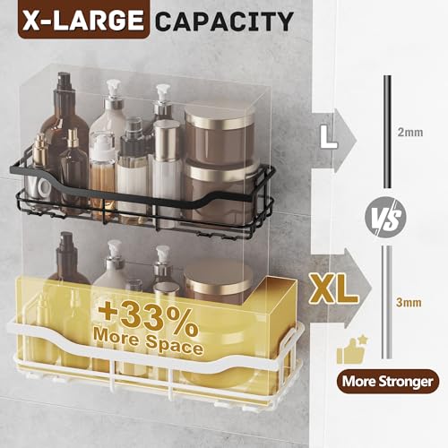 OMAIRA 3-Pack Shower Caddy with Soap Holder, Adhesive Rustproof No-drill Strudy Loading Inside Shower Organizer Shelves Rack Storage Bathroom Organization for Smooth Wall Glass Tile, White (X-Large) - color: 3PCS White - XX Large