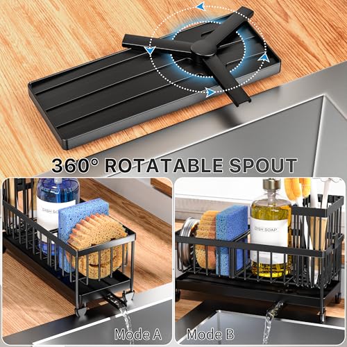 Cisily Sponge Holder for Kitchen Sink, Sink Caddy Organizer with High Brush Holder, Kitchen Countertop Organizers and Storage Essentials, Rustproof 304 Stainless Steel (Black, 9.25″) - color: Black