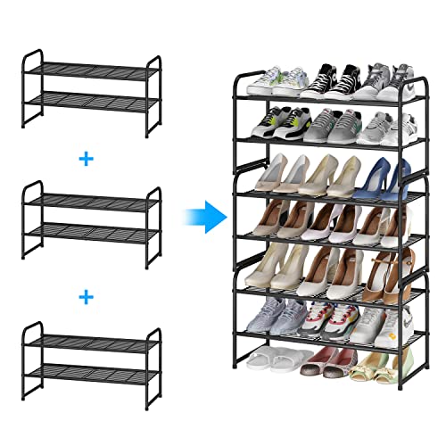 Simple Trending 2-Tier Stackable Shoe Rack, Metal Shoe Shelf Storage Organizer, Black - color: Black, size: 2 Tiers