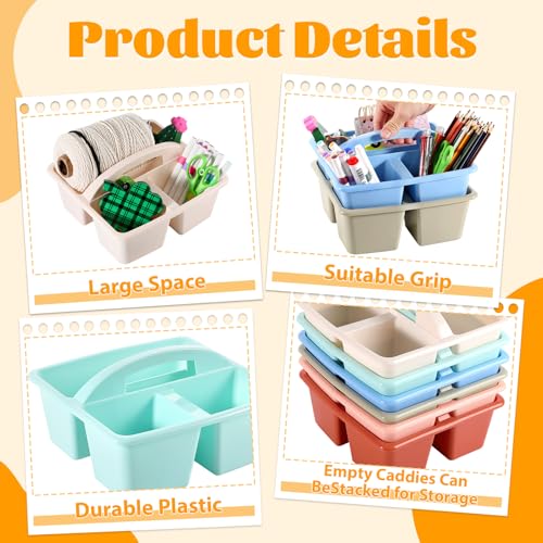 6 Pack Classroom Caddy with Handle Plastic Storage Caddy Organizer with 3 Compartments Desk Caddies Holder Portable Storage Bin for Pencil, Crayon, Marker, Home, Office, School Supply(Morandi Colors) - color: Morandi