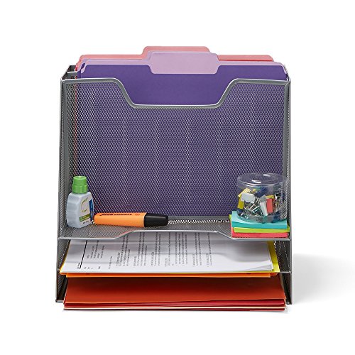 Mind Reader Metal Mesh Desktop File Organizer, 3-Tier Paper Tray with 5 Compartments, Office Mail Sorter, Silver - color: Silver
