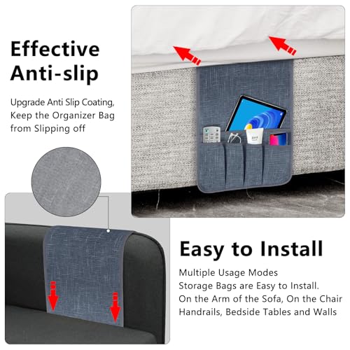 Couch Armrest Remote Control Holder, Couch Caddy Gifts for Seniors Bed Caddy Tv Remote Holder with 5 Pockets for Key Glasses Phone Magazine Holders - color: Grayish Blue