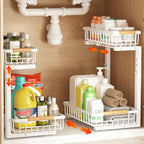 Under Sink Organizer, 2 Pack Under Sink Organizers and Storage, 2-Tier Pull Out Under Cabinet Organizer Storage Shelf, Metal Frame, Height Adjustable Rack for Bathroom Kitchen Pantry - style: White, 2-Pack