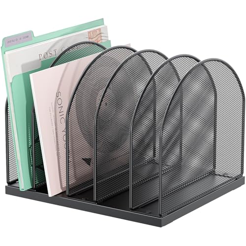 gianotter Desktop File Organizer, Desk Organizer with 5 Compartments, Paper Organizer for Desk, Workspace Organizers for Office Supplies (Black, Upright Style) - color: Black, size: Upright Style