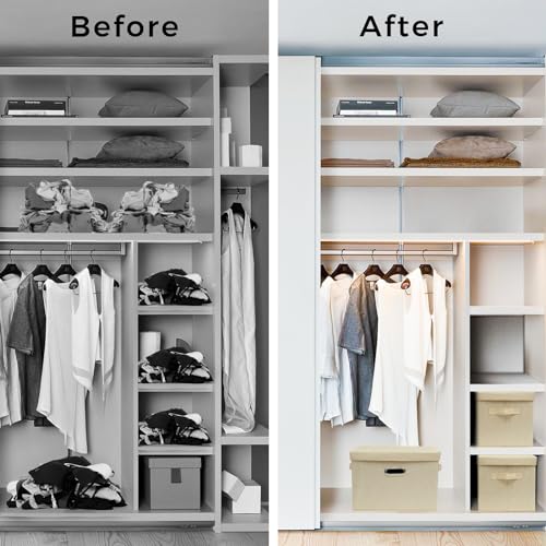 SNWDN 4 Pack Large collapsible Fabric Storage Bins with Lids Fabric storage box with lids for closet organizers and storage (Beige 17.3x11.4x11.8 inches) - color: Beige, size: Large（4-Pack 17.3*11.4*11.8 Inches）