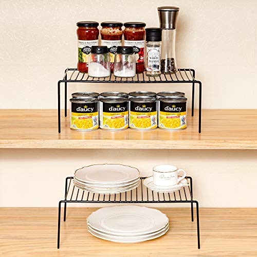 iPEGTOP Set of 6 Large (15.7 x 9.4 Inch) Kitchen Cupboard Organiser, Freezer Cabinet Storage Metal Shelf Wire Rack, Rustproof Steel Shelves for Fridge Pantries Countertops Utensils, Black - color: Black