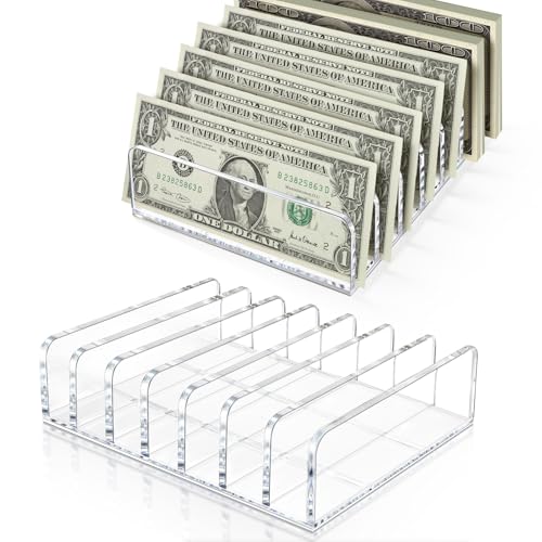 Vowcarol 2 Packs Acrylic Mail Organizer 7 Slots Cash Tray for Desk - 7 Slots File Organizer Clear Desktop Bill Divider Holder, Envelope Holder, Transparent Countertop Mail Holder