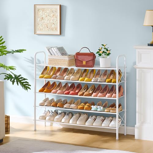 Hoctieon 5 Tier Shoe Rack for Closet, Durable Mesh Style Shoe Rack, Entryway Shoe Shelf, Shoe Storage Organizer for Hallway, Bedroom, Living Room, Wardrobe, White - color: White, size: 5 Tier