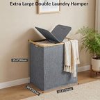 efluky Laundry Hamper with Lid, Double Laundry Hamper with 2 Removable Bags, 2 Section Laundry Basket with Bamboo Handles for Bathroom, Bedroom & Laundry Room, 140L (36.9 Gallon) Blue Grey - color: Blue Grey, size: 140L Dual
