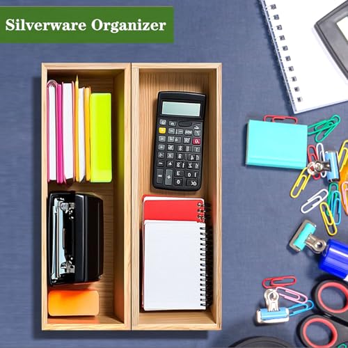 guiogc Bamboo Drawer Silverware Organizer, Flatware Organizers, Multi-purpose Bamboo Storage Box for Kitchen, Offices and Dressing table 11.5" x 3.15" x 1.8" (Set of 2) - size: 11.5" x 3.15" x 1.8"