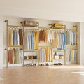 Higeego W5 Adjustable Clothing Rack, Wall Mounted Closet System Expandable Clothes Rack Adjustable Shelves, Heavy Duty Pipe Wardrobe for Walk-in/Reach-in Closet, 9-12 ft Wide 1300LBS Load, Gold - color: Gold