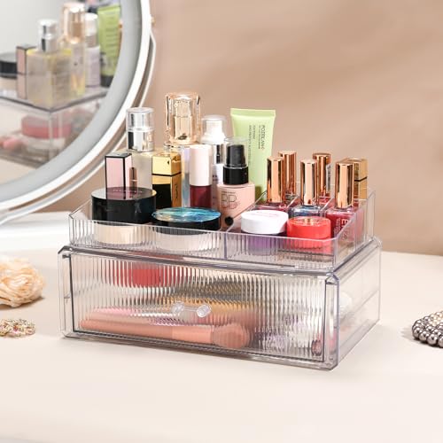 ZHIAIstackable storage drawer, transparent acrylic storage box, cosmetics and beauty product storage organizer, suitable for makeup room, bathroom, under kitchen sink, room, home bedroom storage. - color: 1 long drawers