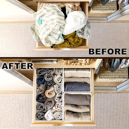 Simple Houseware Foldable Drawer Organizer Set of 12, Beige – Fabric Storage Bins for Clothes, Underwear, Bra, Panty, Socks, Onesies – Closet & Dresser Drawer Dividers for Home Organization - color: Beige, size: Set of 12 - 4L / 4M / 4S