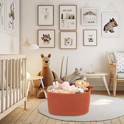 XUANGUO Large Rectangle Blankets Basket Living Room 22"x17"x12" Woven Cotton Rope Storage Baskets for Nursery Toy Baskets for Kids and Dogs Wicker Laundry Basket Bin for Clothes Towels rustic - color: rustic