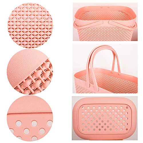 UUJOLY Plastic Organizer Storage Baskets with Handles, Shower Caddy Bins Organizer for Bathroom and kitchen (Pink) - color: Pink, size: 1 Pack