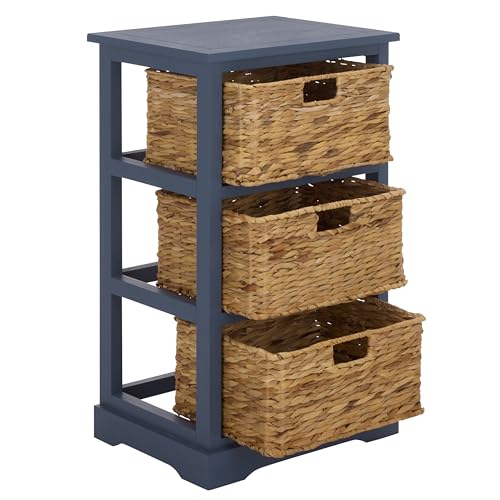 SAFAVIEH Home Collection – Halle Blue 3-Drawer Basket Storage Side Table, Coastal Accent Design, Fully Assembled (AMH5738H) - color: Blue
