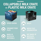 CleverMade Collapsible Milk Crate 25L (6.6 Gal) 3 Pack, 50 lb Capacity Heavy Duty Folding Crate – Stackable Storage Crates with File Rails, Plastic Collapsible Crates - Obsidian - color: Obsidian, size: 3 Pack
