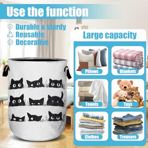 Cute Black Cat Laundry Basket, Laundry Hamper Collapsible Oxford Cloth with Handle Clothes Toy Storage Bin for Bathroom Laundry Room Bedroom 15.7 X 20 Inch - color: Cute Black Cat