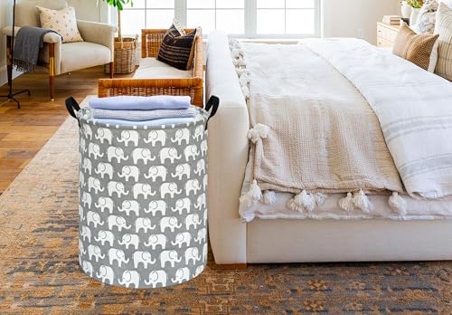 KUNRO Kids Laundry Hamper Clothes Gift Basket Storage Laundry Baskets Organizer Bin with Handles for Nursery Room (Elephant) - color: Elephant